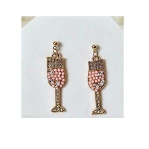 Pink Bead and Crystal Cocktail Glass Drop Earrings